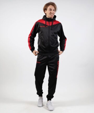 TUTA ROMA CON CAPPUCCIO POLARFLEECE ROSSO/NERO Tg. L